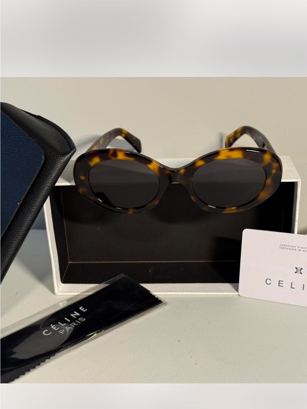 Celine Tortoise Shell Oval Sunglasses - Brown/Black Lenses